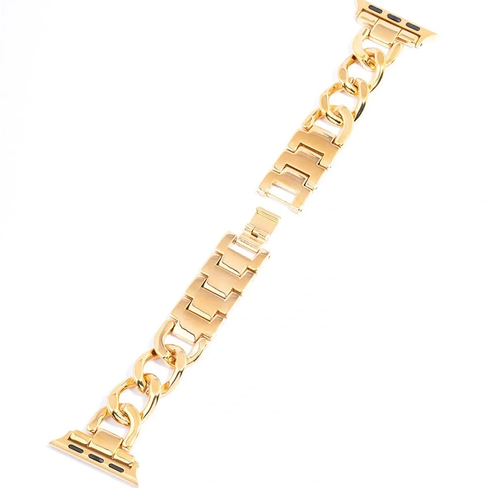Apple watch strap 42mm 44mm 45mm cuban yellow gold stainless PVD plated iwatch